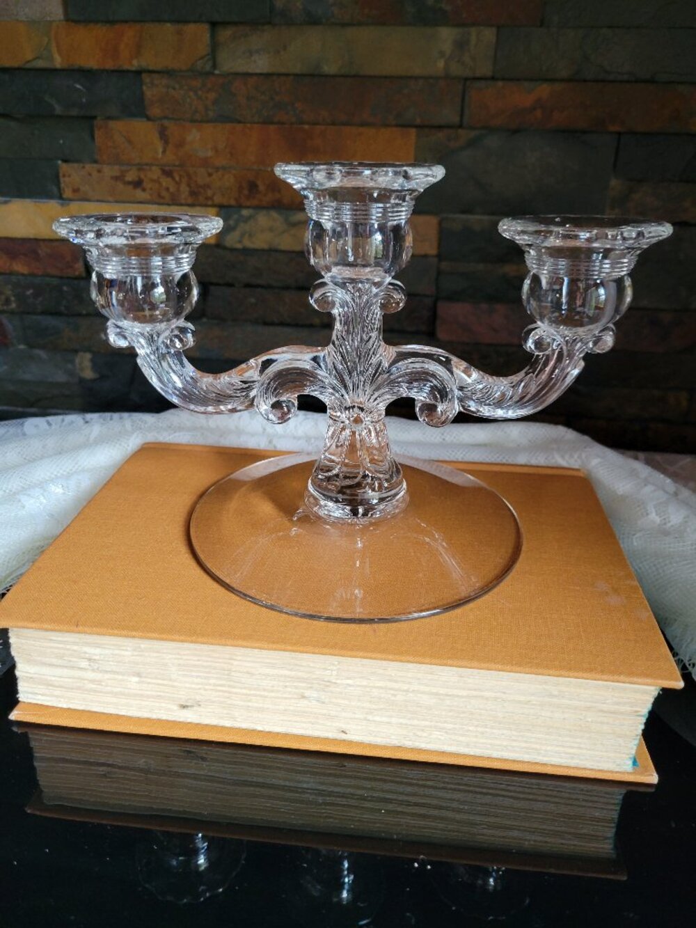 Vintage Cambridge Glass Co. Clear 3-Light Candelabra Candelstick No. 1307